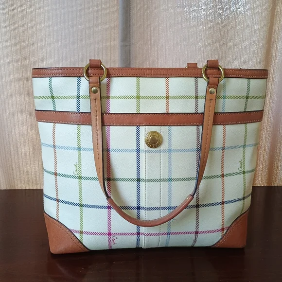 Coach Heritage Blue Stripe Tattersal Zip Tote - Picture 3 of 7